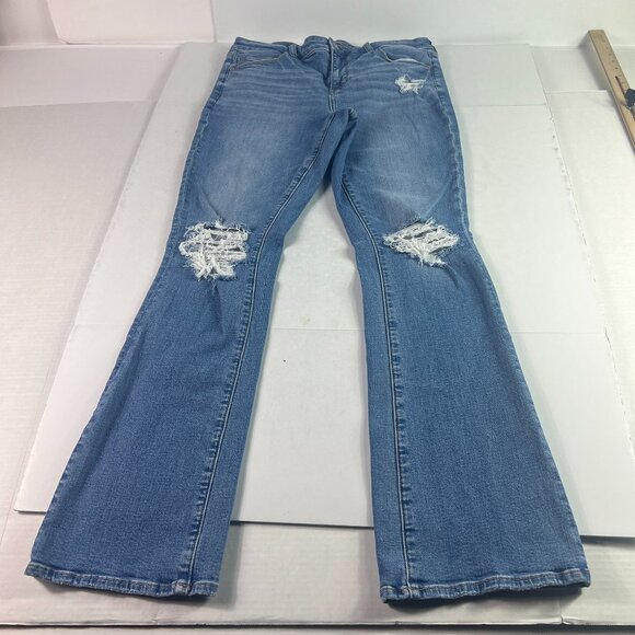 American Eagle Jeans Womens 33x31* High Rise Skinny Kick Boot Blue Denim Tag 14R - Picture 1 of 16